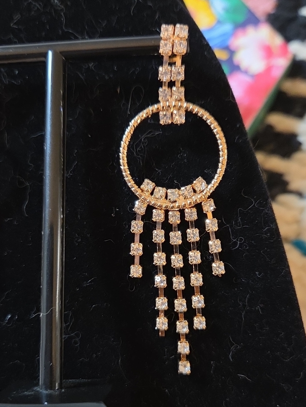 D'Bello Gold Crystal Hoop Tassel Drop Earrings. NWT.